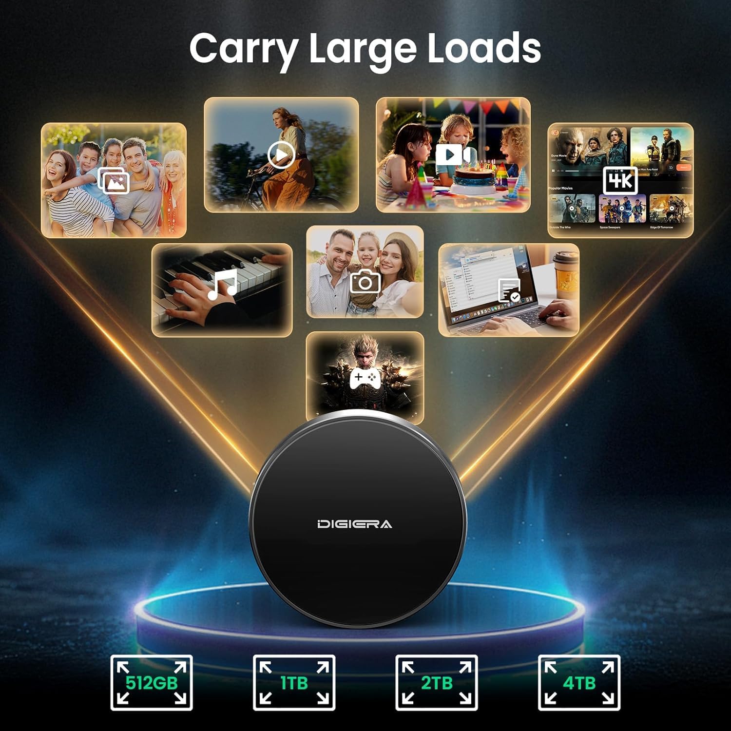 High-capacity magnetic portable ssd supporting 512GB to 4TB, ideal for photos, 4K videos, games, and work files