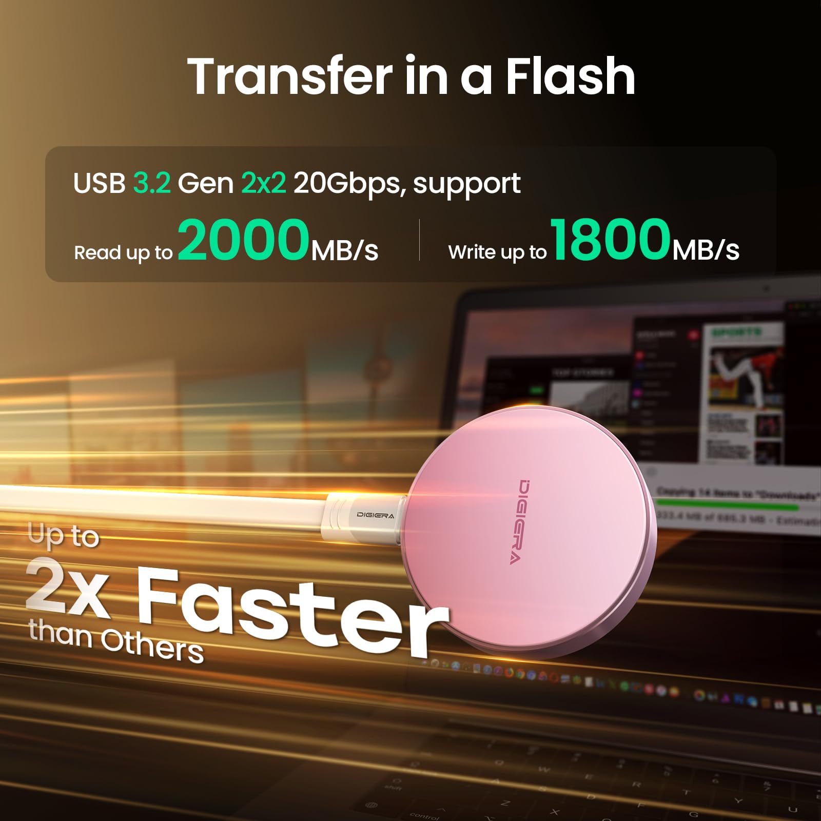 Portable ssd 512gb designed for speed, offering USB 3.2 Gen2x2 performance up to 2GB per second