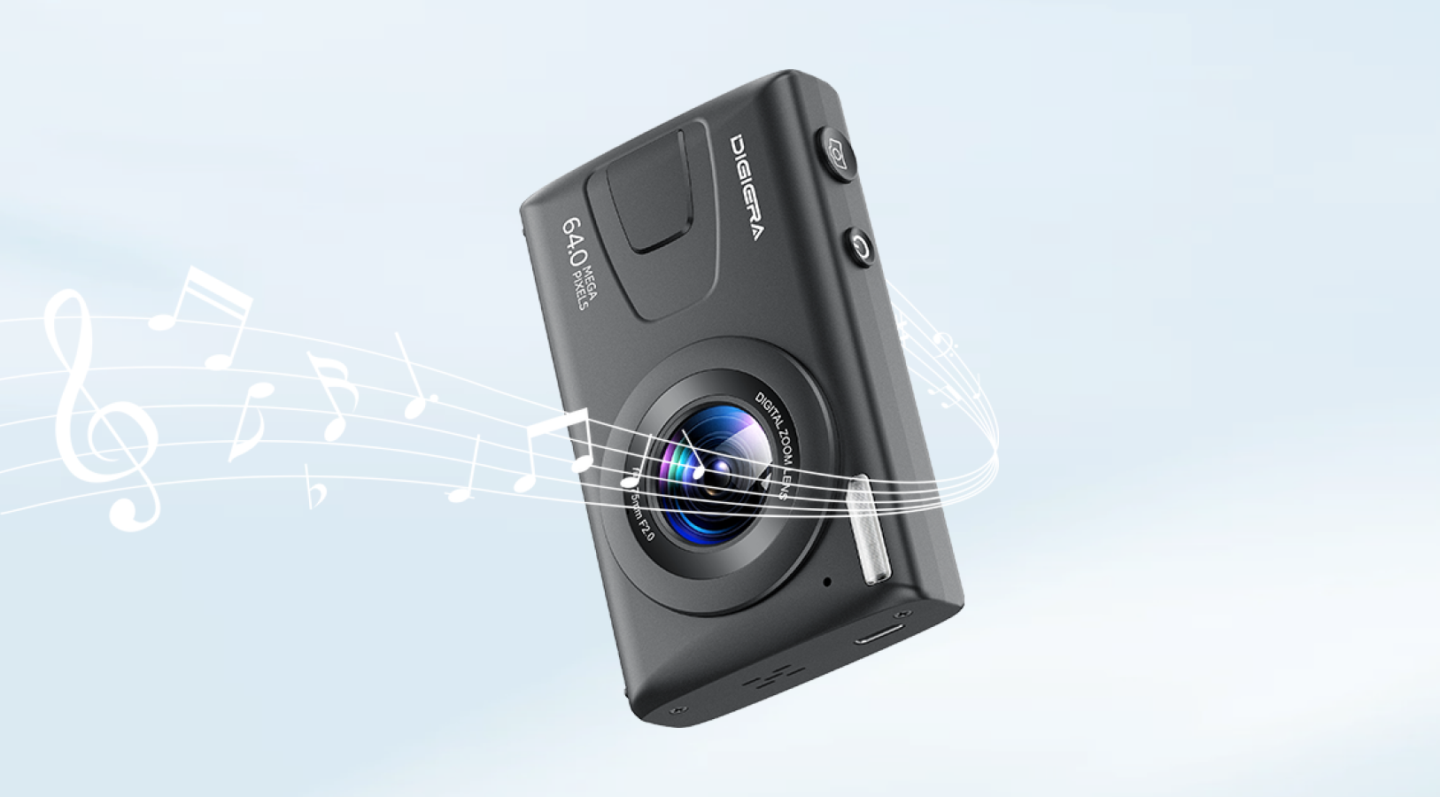 Camera playing MP3 and MP4 media on screen