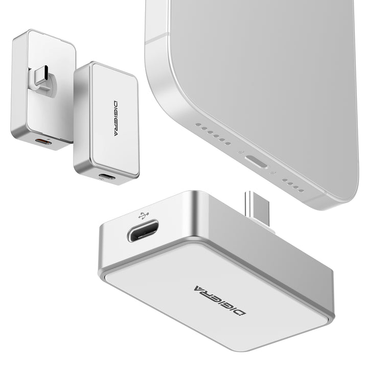 Three DigiEra 2-in-1 Portable SSDs with USB-C Hub are shown alongside a smartphone ready to connect. Each features different ports and a compact, rectangular design, compatible with iPhone 15 Pro/16 Pro, iPad, Mac, and Android.