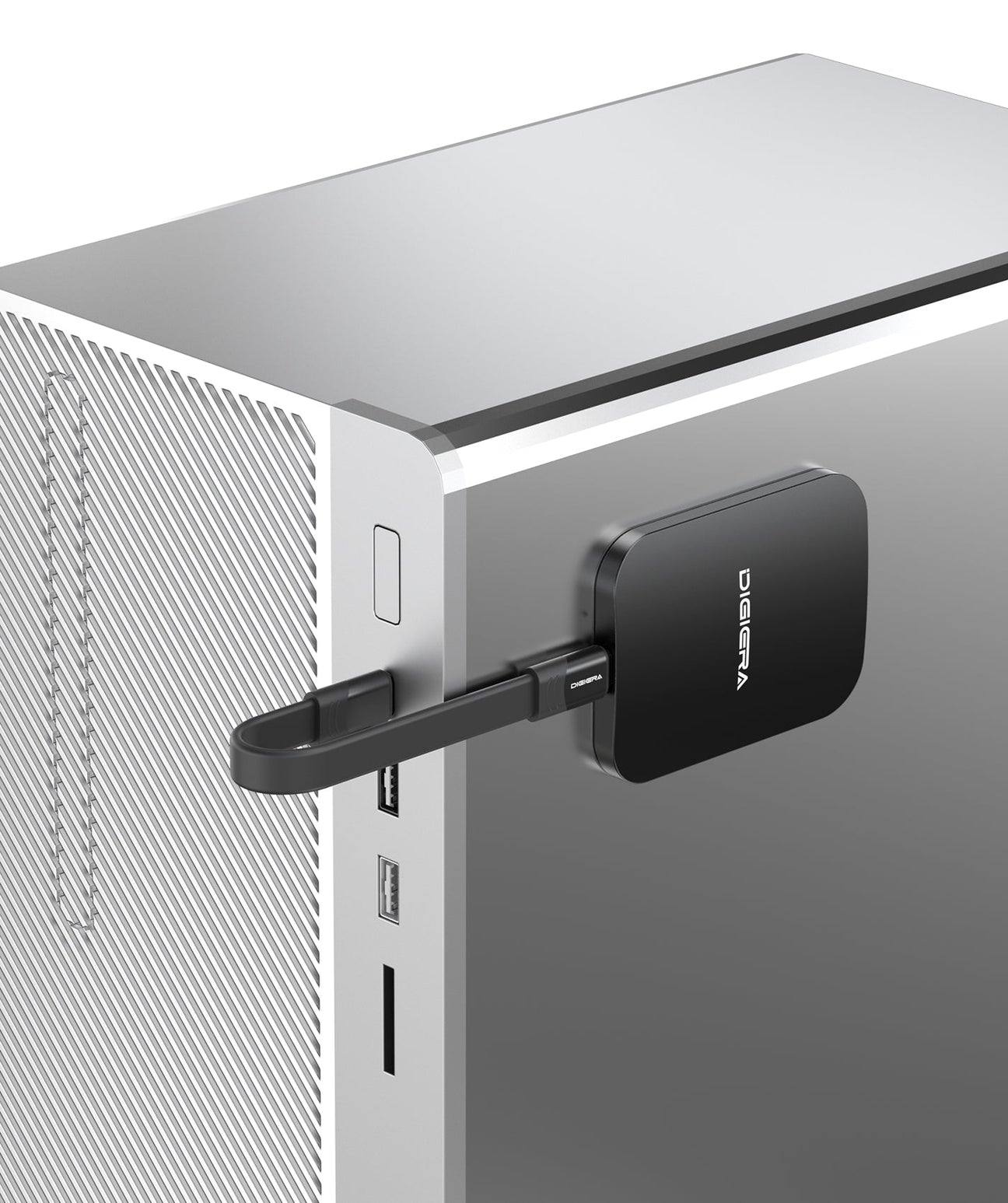 Digiera portable SSD connected to a gaming laptop, running games from an external drive