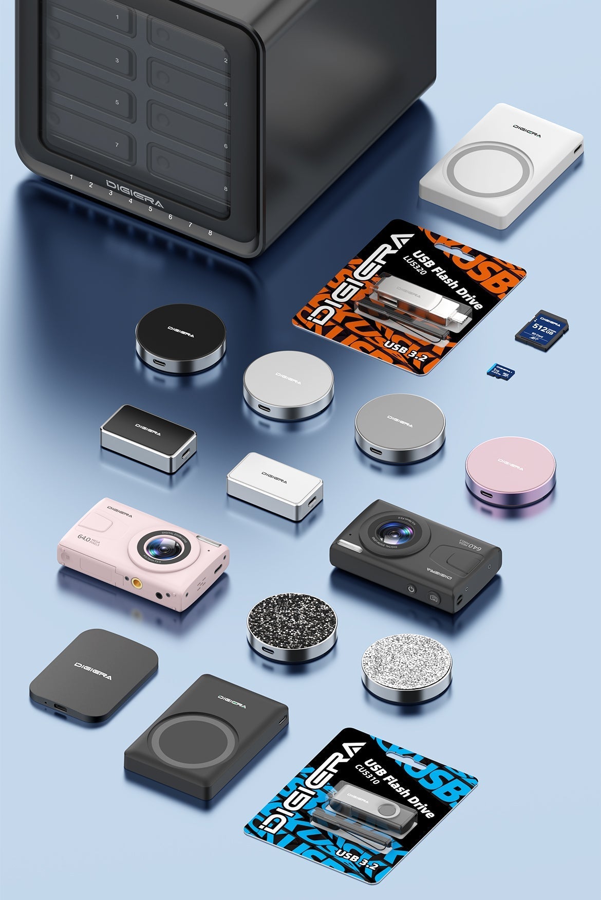 Creator using an Android phone connected to a Digiera magnetic portable SSD for fast, secure external storage and video backup.