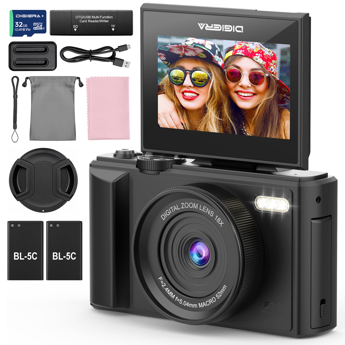 DIGIERA W100 5K Digital Camera – 80MP Vlogging Camera with 180° Flip Screen & Autofocus