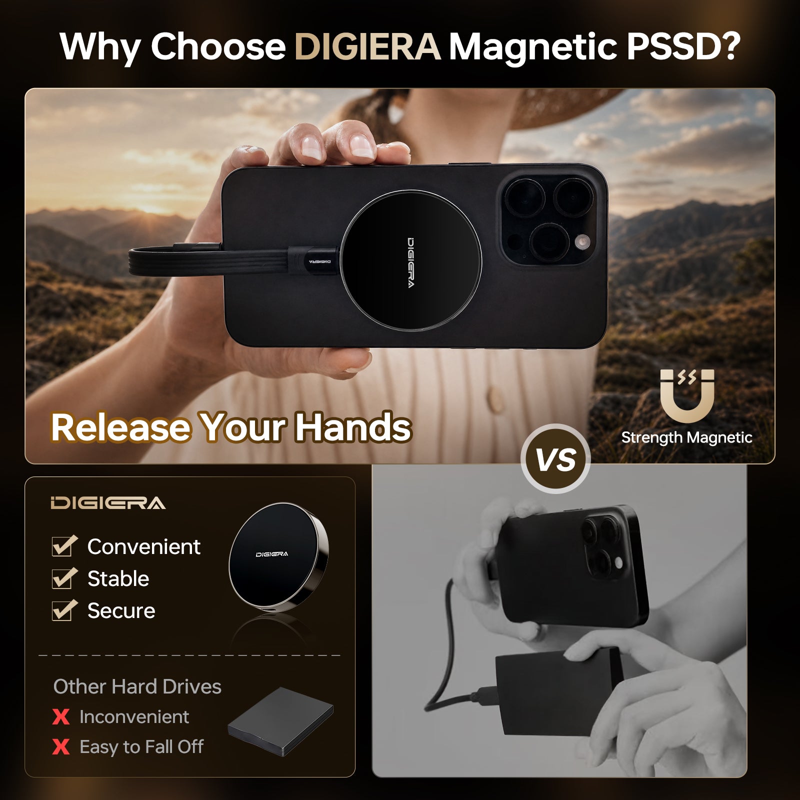 Digiera Magnetic Portable SSD – Ultra-Fast USB-C External Storage with MagSafe Attachment