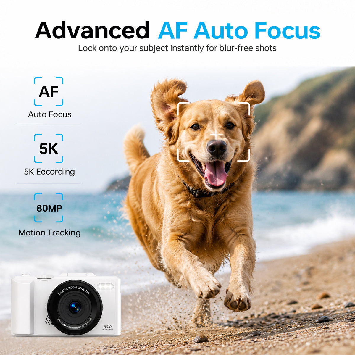 DIGIERA W100 5K Digital Camera – 80MP Vlogging Camera with 180° Flip Screen & Autofocus