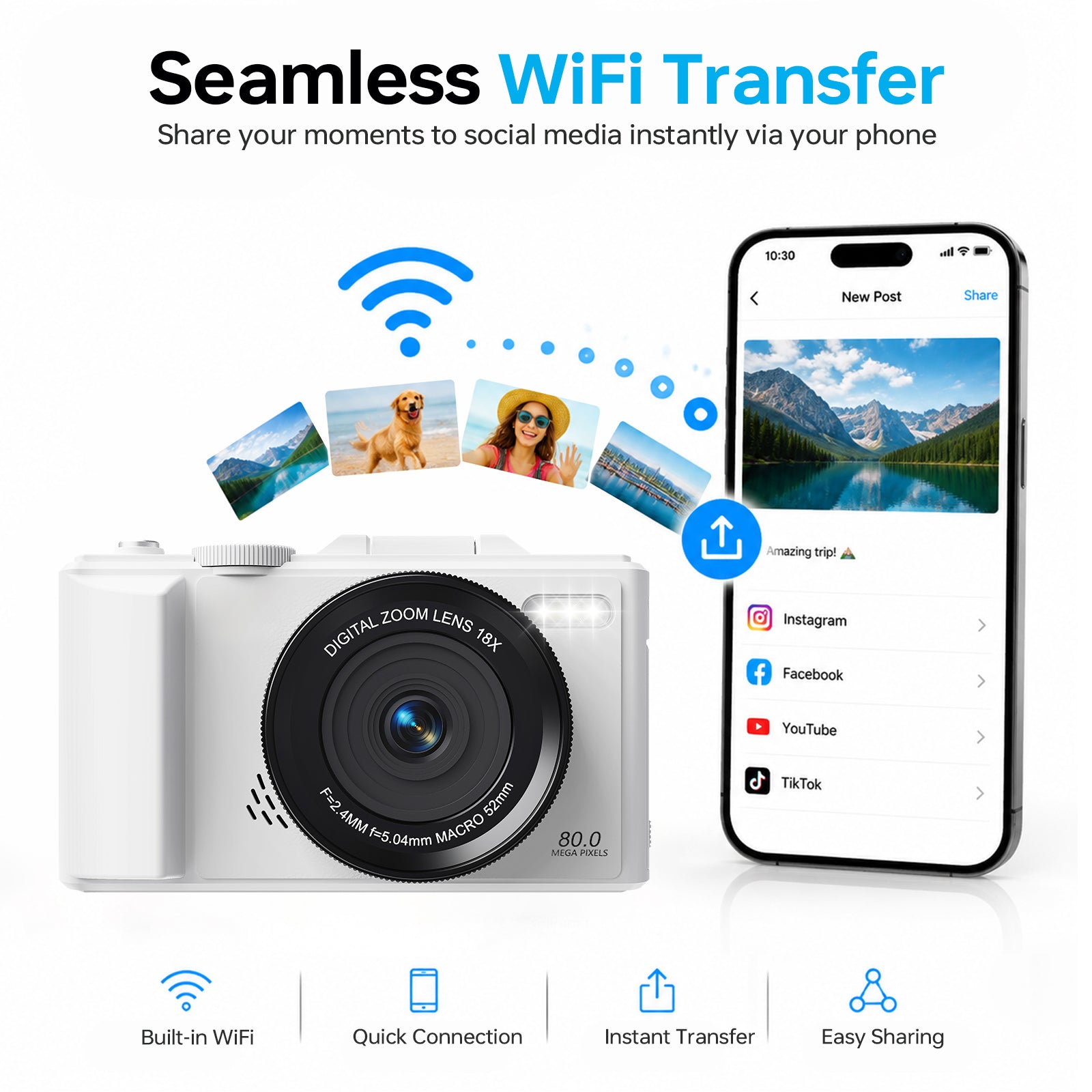 DIGIERA W100 5K Digital Camera – 80MP Vlogging Camera with 180° Flip Screen & Autofocus