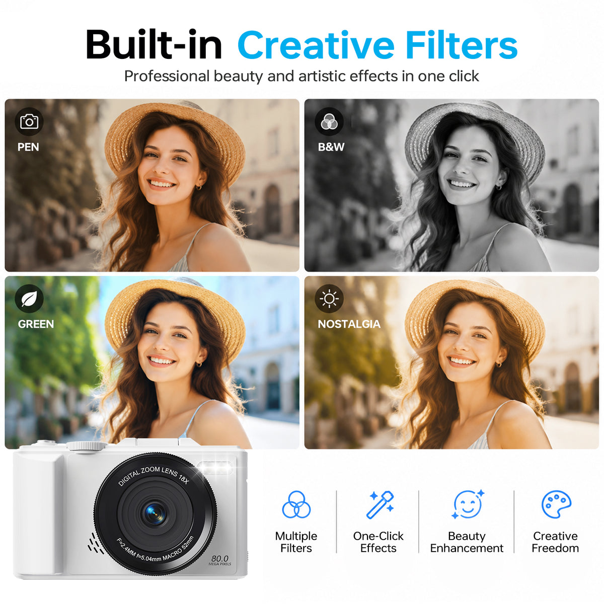 DIGIERA W100 5K Digital Camera – 80MP Vlogging Camera with 180° Flip Screen & Autofocus