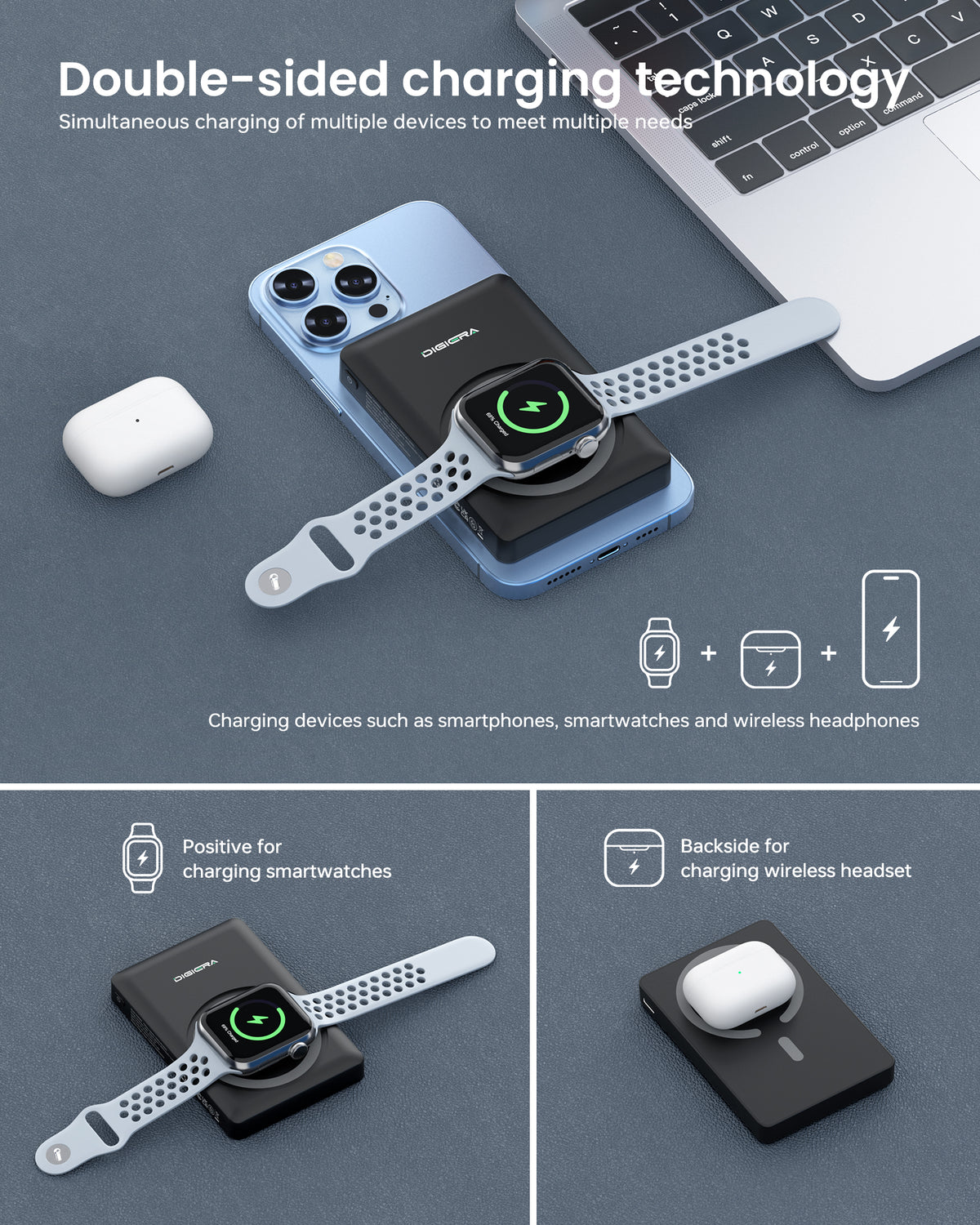 DigiEra 5000mAh Magnetic Power Bank: 3-in-1 MagSafe Wireless Portable Charger & Fast Charging Battery Pack for iPhone 17/16/15/14/13/12 Series, Compact Travel Gadget for Smartphones & Earbuds