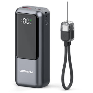 Digiera 10000mAh Power Bank with Built-in USB-C Cable Lanyard, 20W PD Fast Charging Portable Charger, Smart LED Display & Detachable Braided Cable, Compact 6oz External Battery Pack for Travel