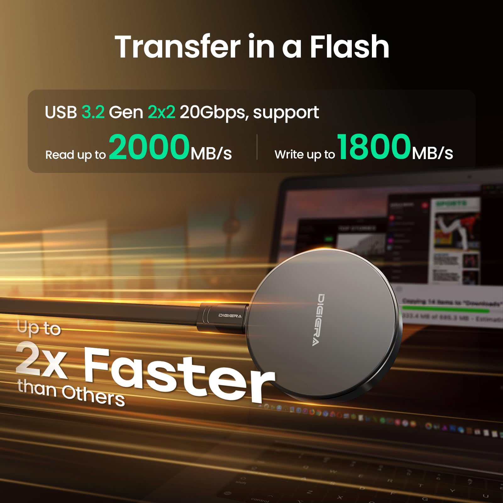 Digiera 1TB Magnetic Portable SSD – USB-C, 2000MB/s, Compatible with iPhone 15/16, Android & PC