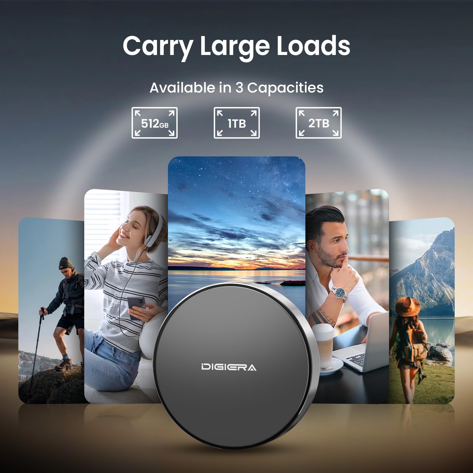 Digiera 1TB Magnetic Portable SSD – USB-C, 2000MB/s, Compatible with iPhone 15/16, Android & PC