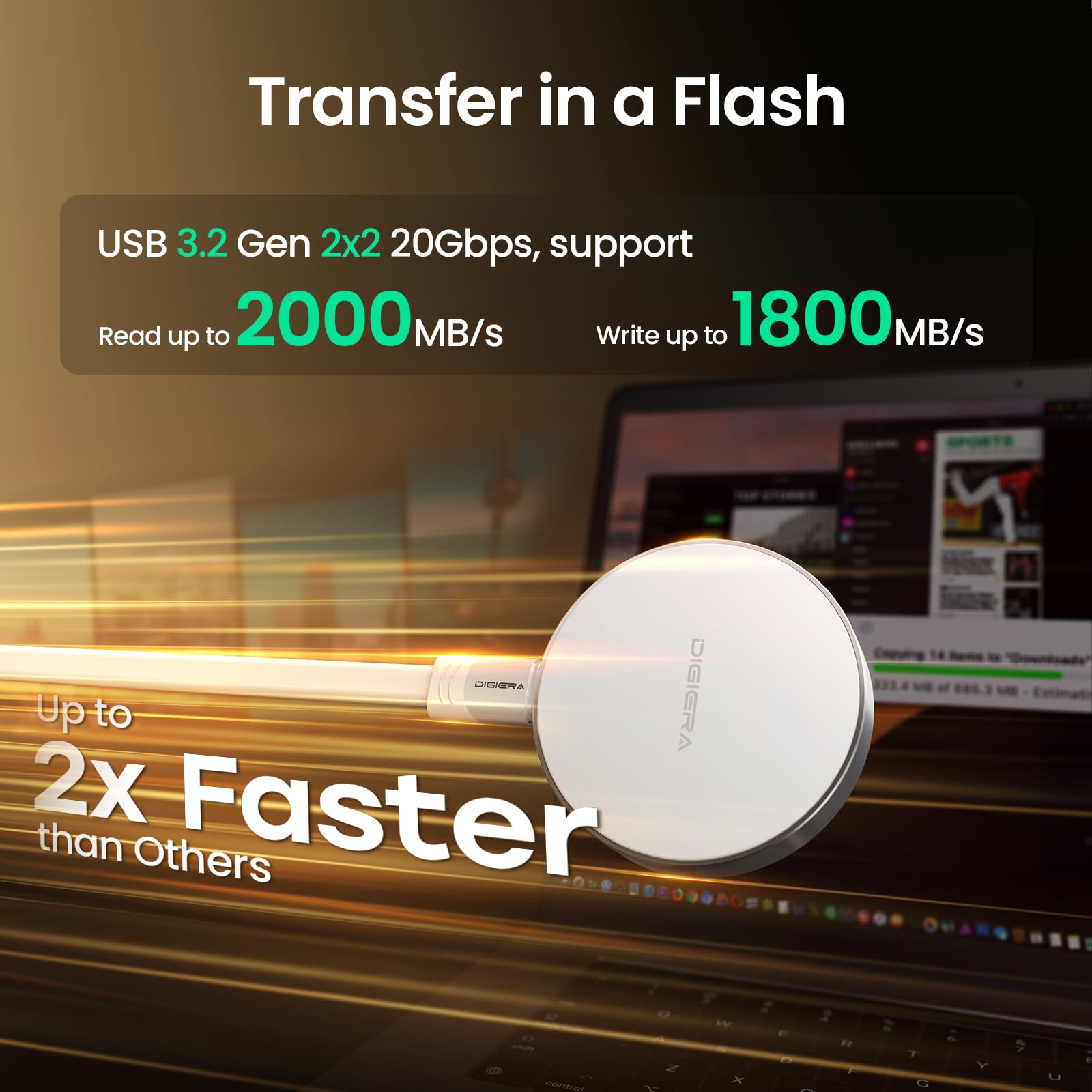 Digiera 2TB Magnetic Portable SSD – USB-C, 2000MB/s, Compatible with iPhone 15/16, Android & PC